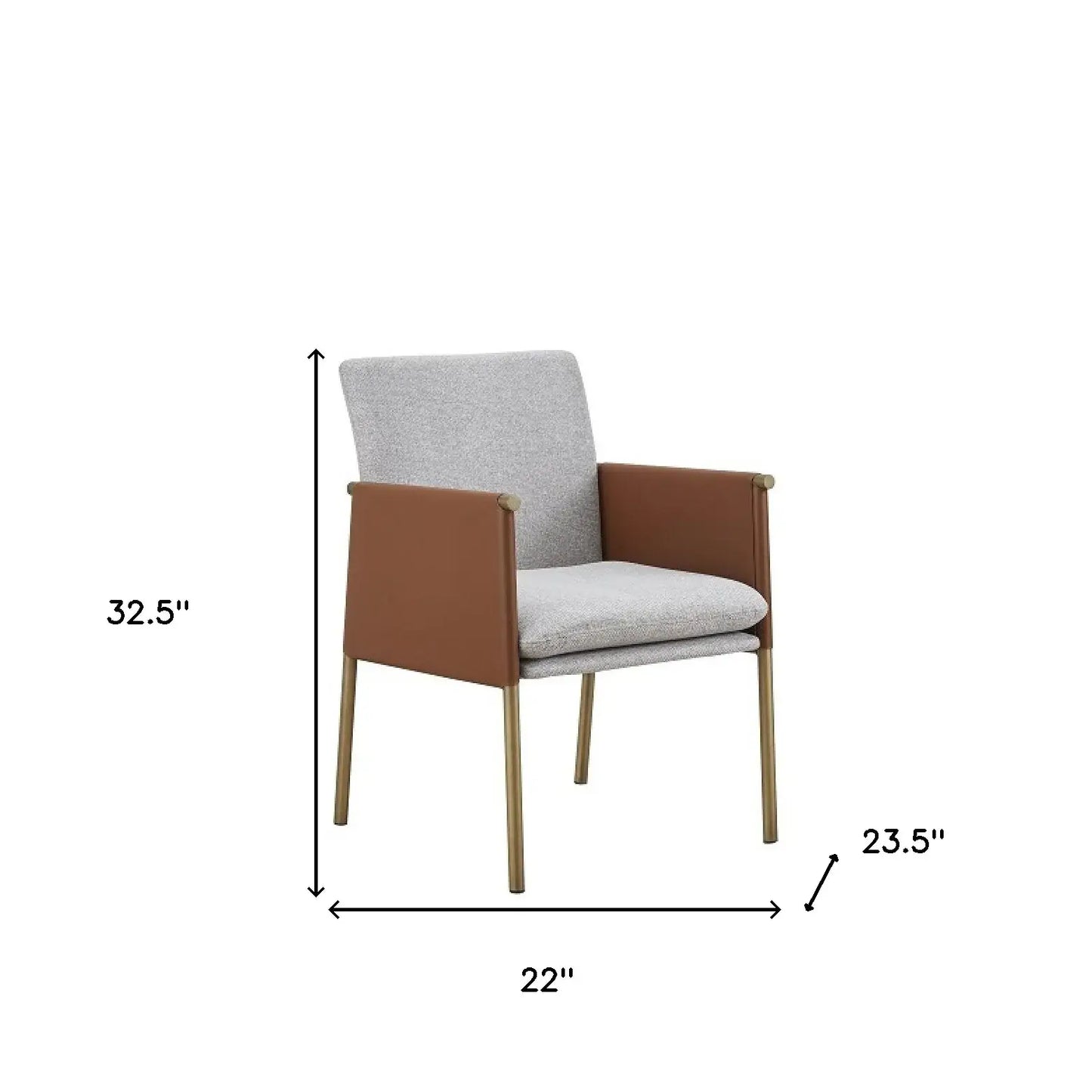 Light Gray And Antiqued Brass Upholstered Fabric Dining Arm Chair - Homeroots - Flyclothing LLC