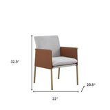 Light Gray And Antiqued Brass Upholstered Fabric Dining Arm Chair - Homeroots - Flyclothing LLC