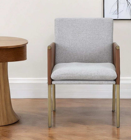 Light Gray And Antiqued Brass Upholstered Fabric Dining Arm Chair - Homeroots - Flyclothing LLC