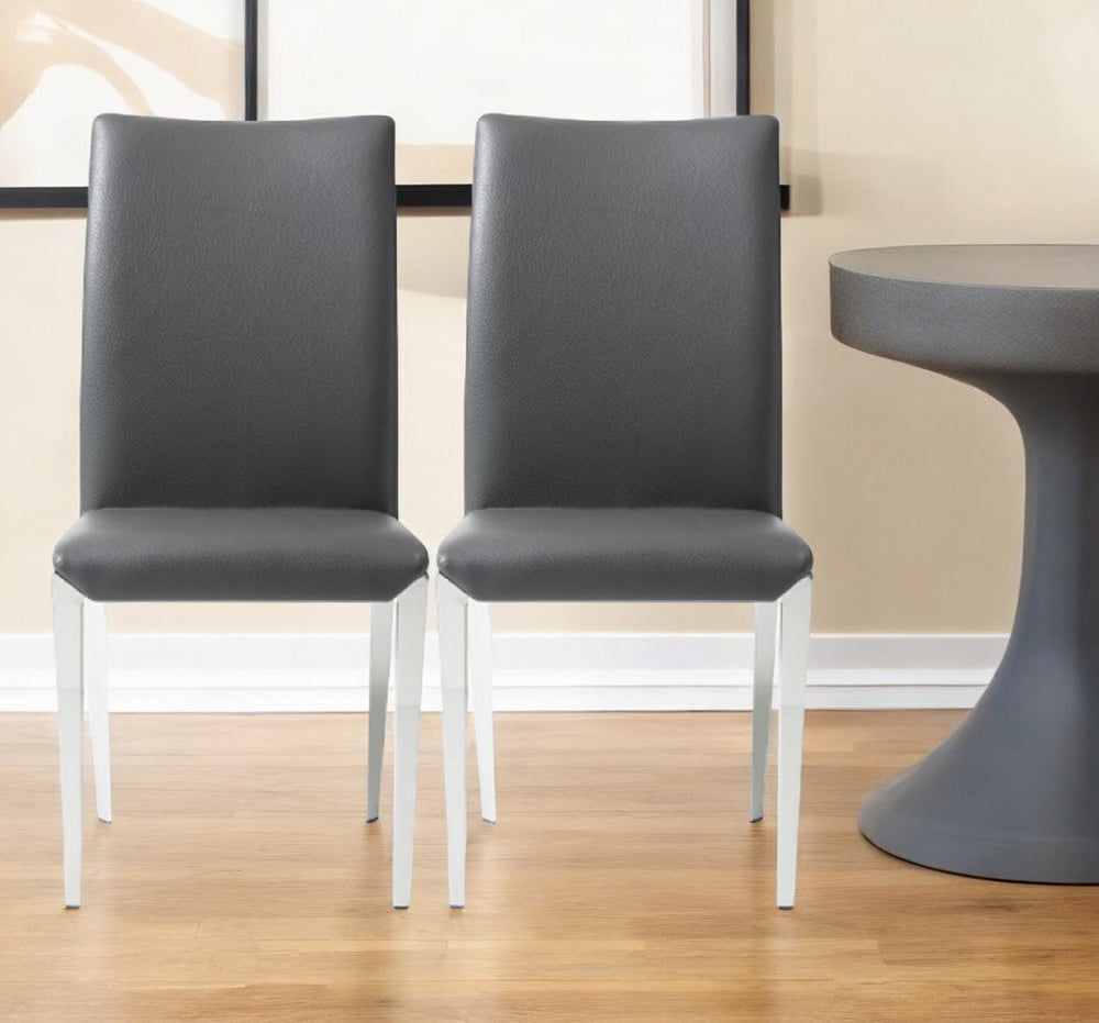 Set of Two Dark Gray And Silver Upholstered Faux Leather Dining Side Chairs - Homeroots