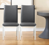 Set of Two Dark Gray And Silver Upholstered Faux Leather Dining Side Chairs - Homeroots