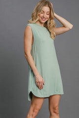 Umgee Round Neck Sleeveless High-Low Curved Hemline Mini Dress - Trendsi - Flyclothing LLC