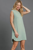 Umgee Round Neck Sleeveless High-Low Curved Hemline Mini Dress - Trendsi
