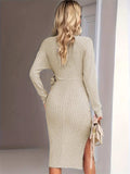 Slit Surplice Long Sleeve Dress - Trendsi - Flyclothing LLC