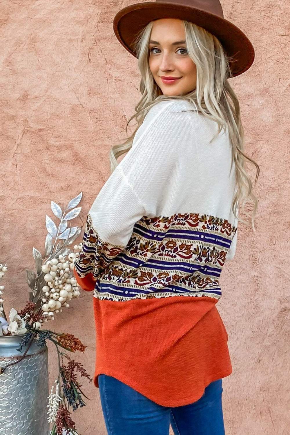And The Why Ethnic Print Color Block Top - Trendsi - Flyclothing LLC