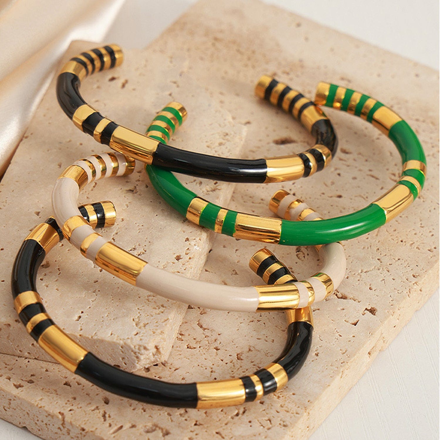 Enamel Titanium Steel Cuff Bracelet - Trendsi