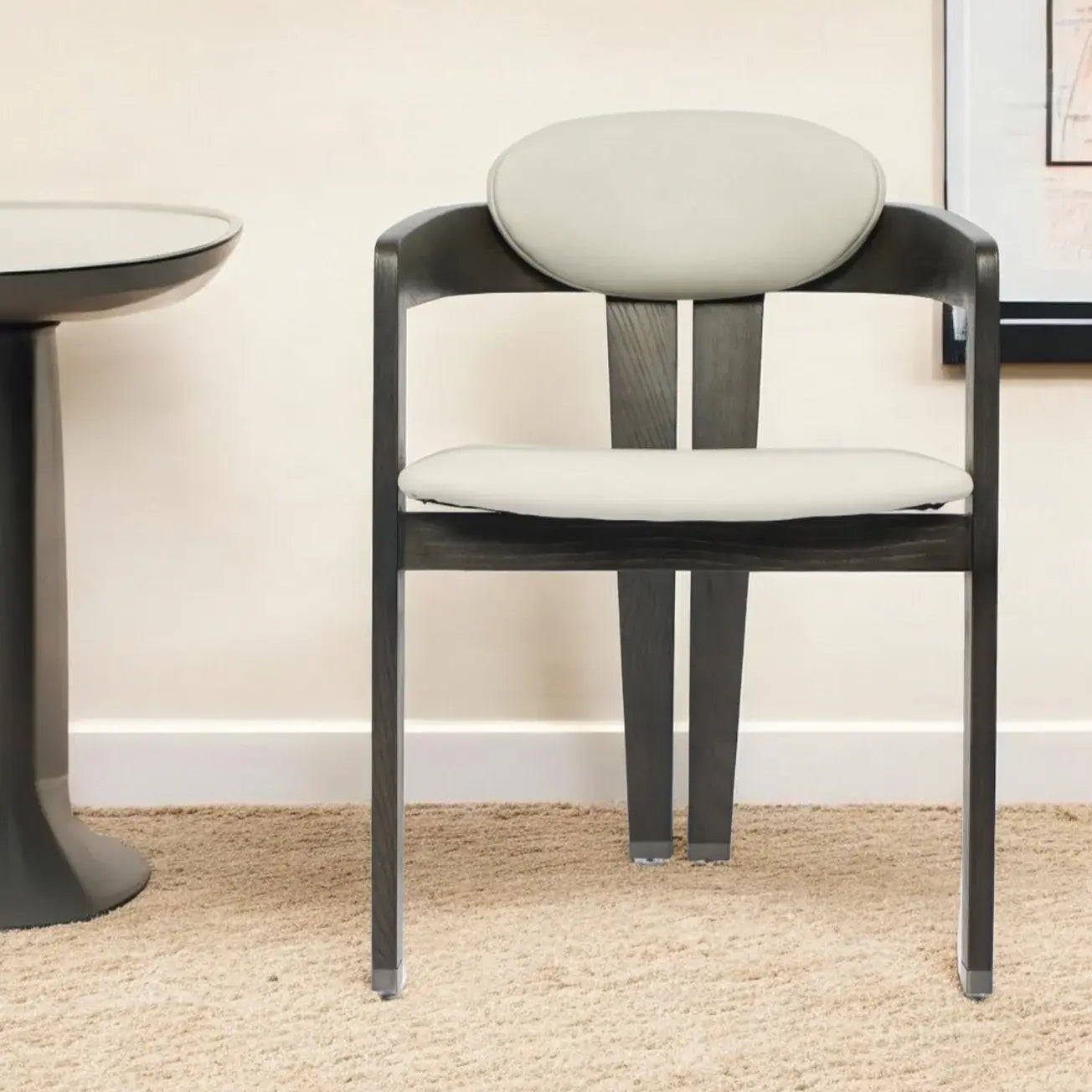Light Gray And Dark Gray Upholstered Faux Leather Open Back Dining Arm Chair - Homeroots - Flyclothing LLC