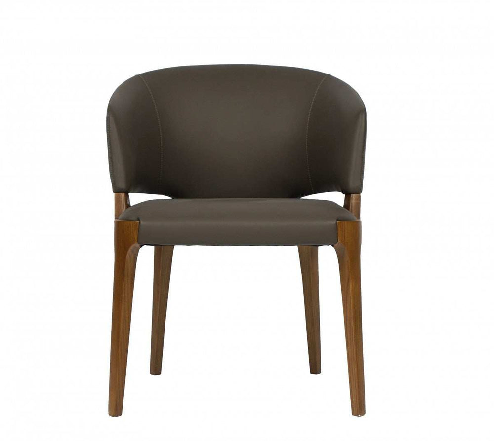 Dark Gray And Brown Upholstered Faux Leather Wing Back Dining Arm Chair - Homeroots - Flyclothing LLC