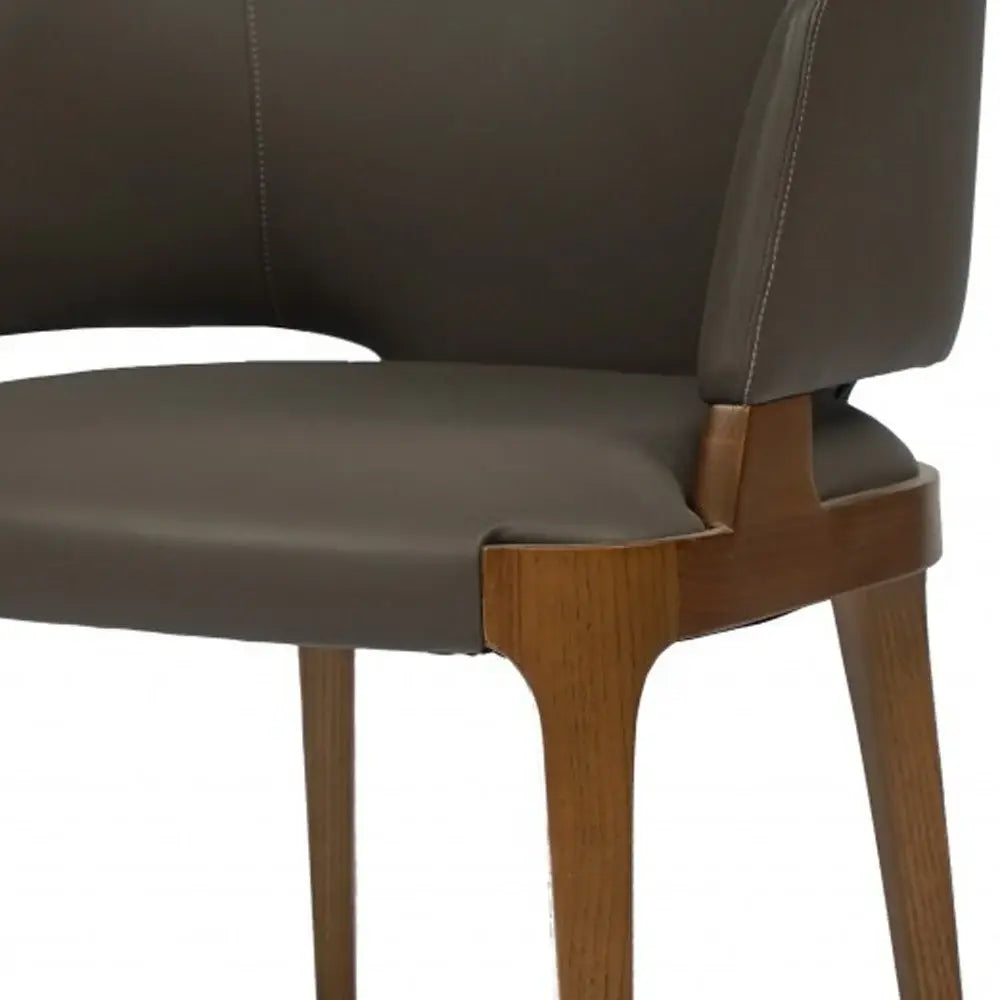 Dark Gray And Brown Upholstered Faux Leather Wing Back Dining Arm Chair - Homeroots - Flyclothing LLC