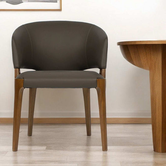 Dark Gray And Brown Upholstered Faux Leather Wing Back Dining Arm Chair - Homeroots - Flyclothing LLC