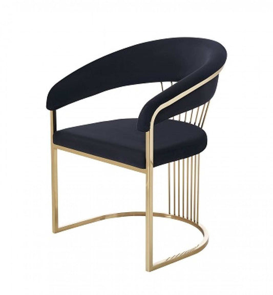 Black And Gold Upholstered Velvet Open Back Dining Arm Chair - Homeroots - Flyclothing LLC