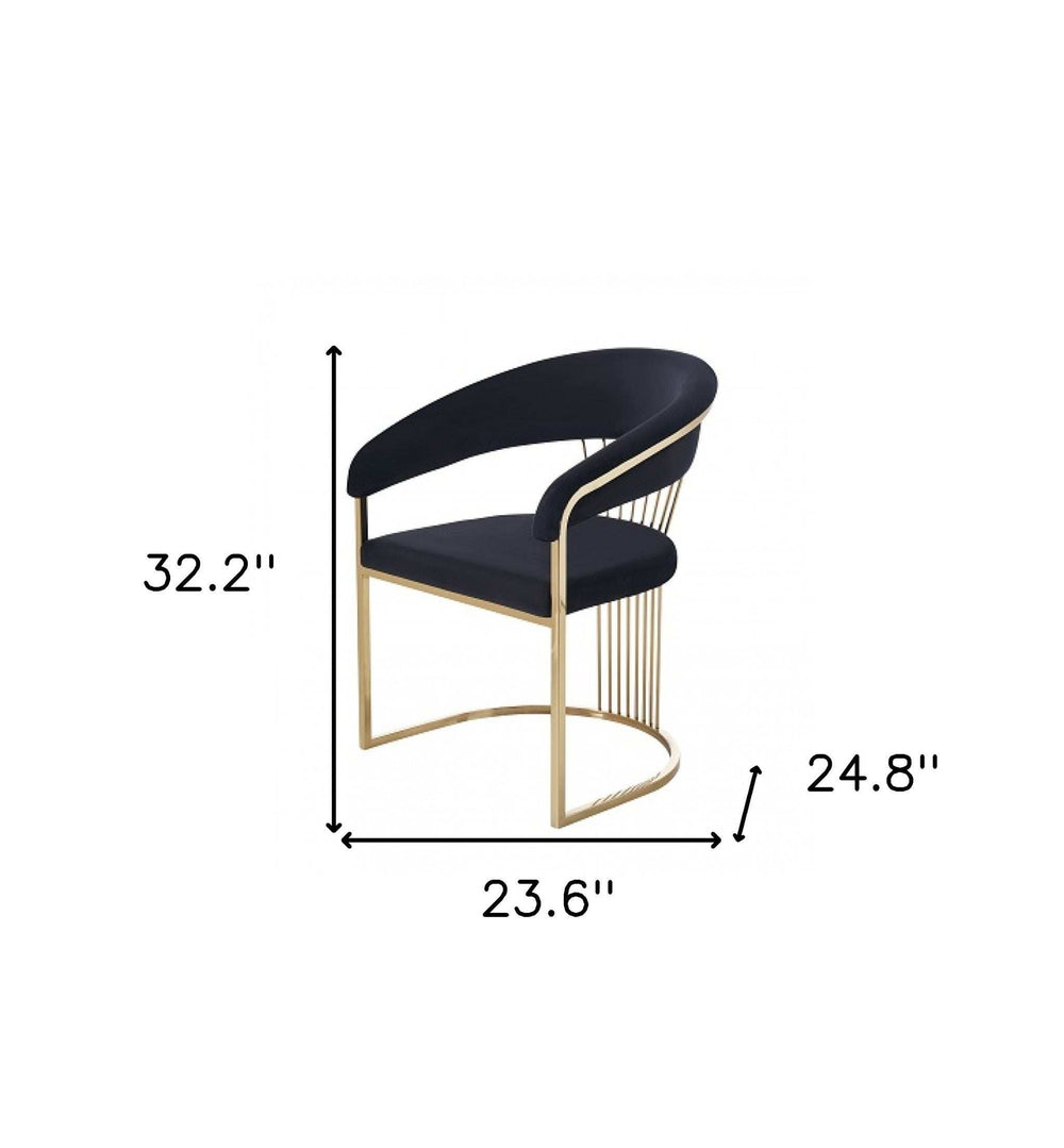 Black And Gold Upholstered Velvet Open Back Dining Arm Chair - Homeroots - Flyclothing LLC