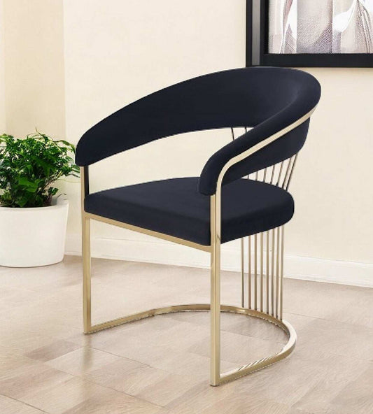 Black And Gold Upholstered Velvet Open Back Dining Arm Chair - Homeroots - Flyclothing LLC