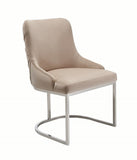 Set of Two Tufted Beige And Silver Upholstered Velvet Wing Back Dining Side Chairs - Homeroots