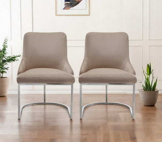 Set of Two Tufted Beige And Silver Upholstered Velvet Wing Back Dining Side Chairs - Homeroots - Flyclothing LLC