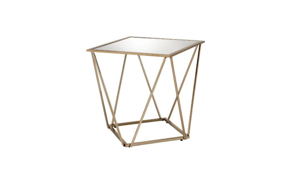 24" Champagne And Silver Glass And Metal Square Mirrored End Table - Homeroots - Flyclothing LLC