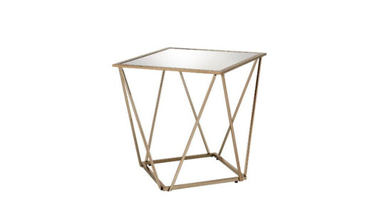 24" Champagne And Silver Glass And Metal Square Mirrored End Table - Homeroots