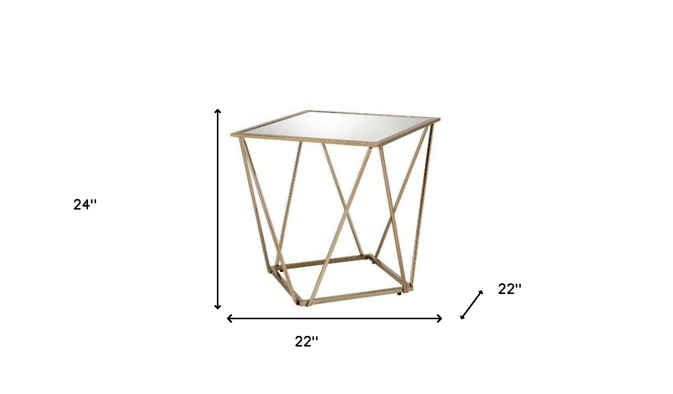 24" Champagne And Silver Glass And Metal Square Mirrored End Table - Homeroots - Flyclothing LLC