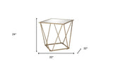 24" Champagne And Silver Glass And Metal Square Mirrored End Table - Homeroots - Flyclothing LLC