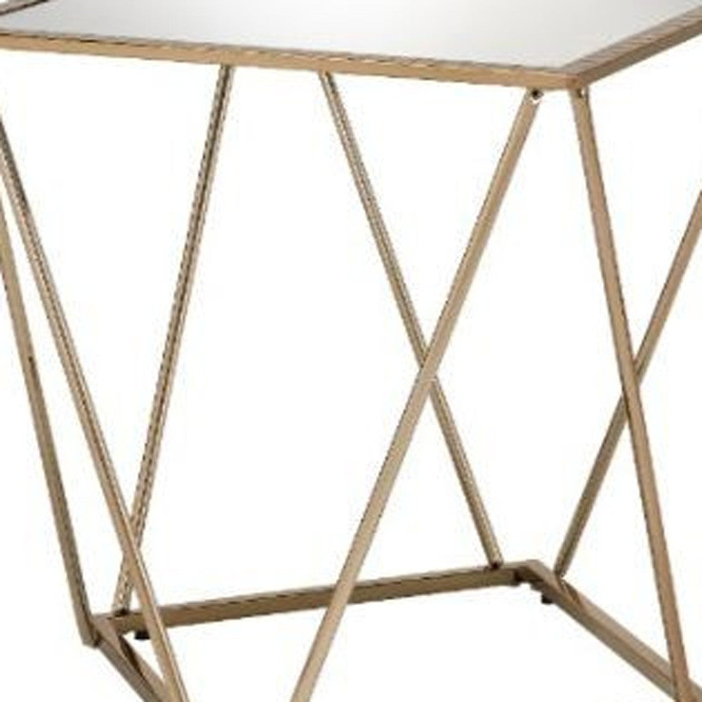 24" Champagne And Silver Glass And Metal Square Mirrored End Table - Homeroots - Flyclothing LLC