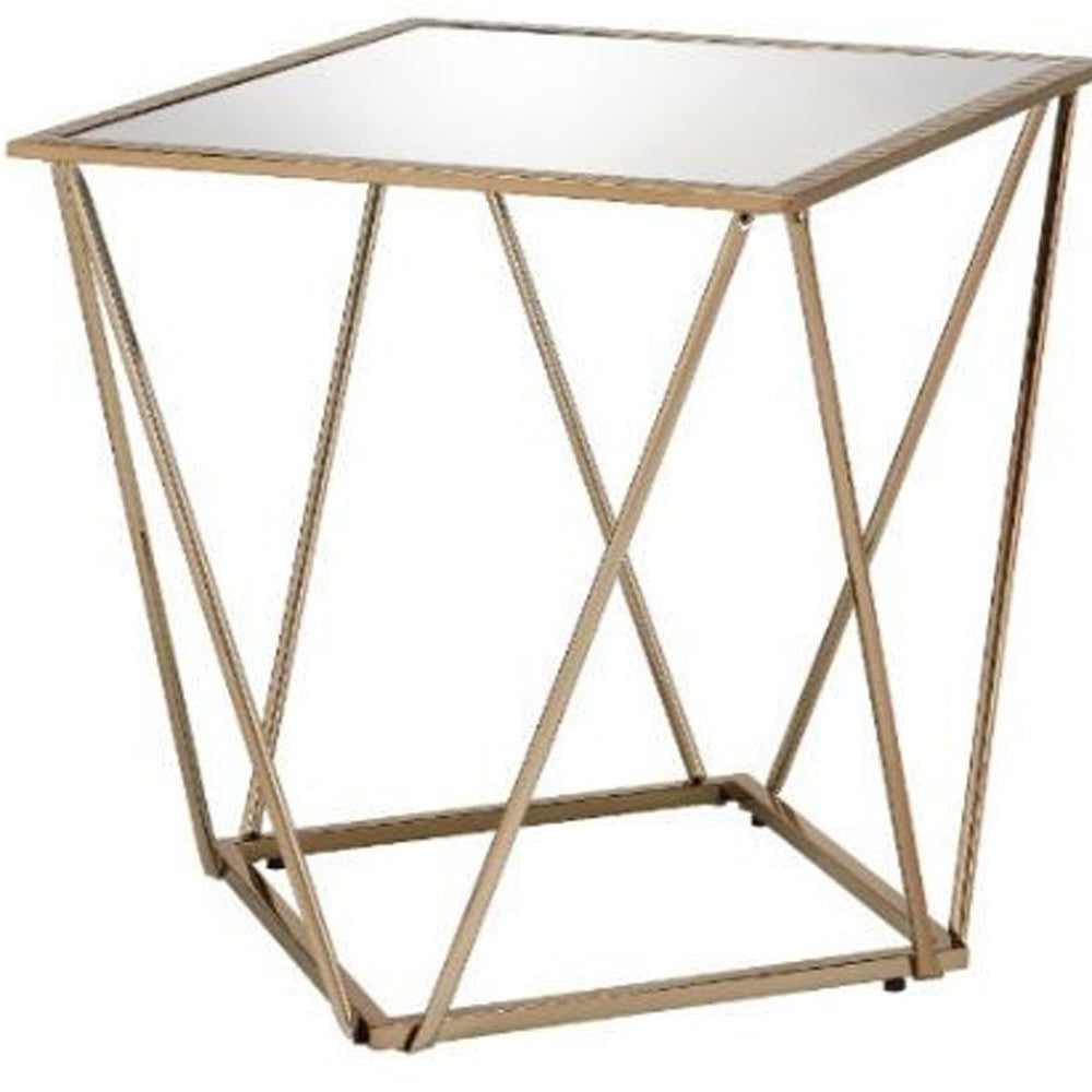 24" Champagne And Silver Glass And Metal Square Mirrored End Table - Homeroots - Flyclothing LLC