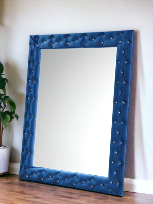 74" Blue Velvet Accent Mirror - Homeroots