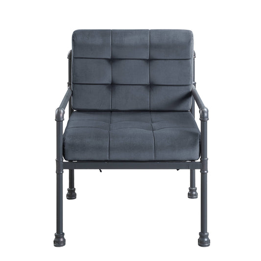 27" Gray Velvet And Steel Arm Chair - Homeroots