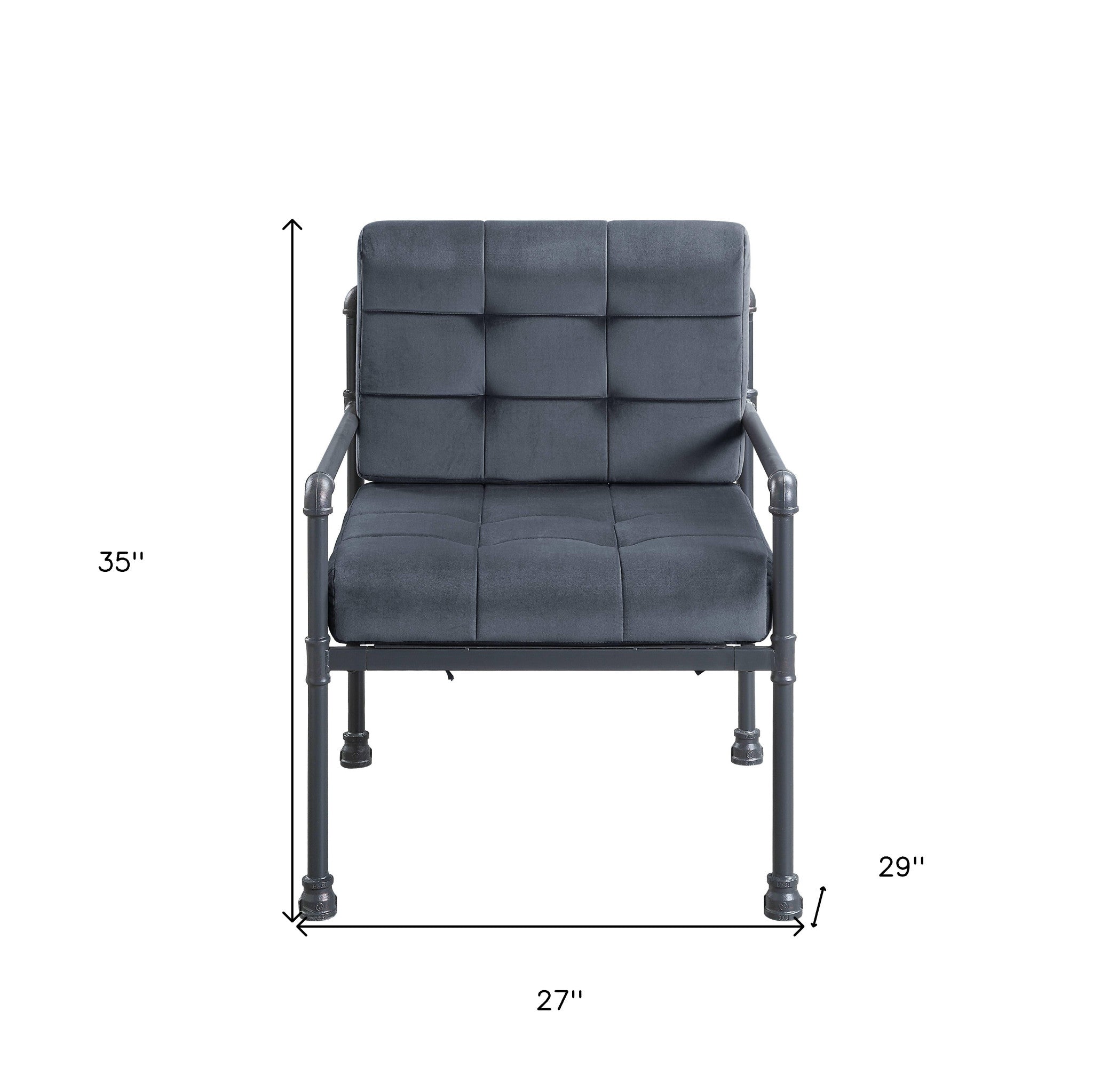 27" Gray Velvet And Steel Arm Chair - Homeroots - Flyclothing LLC
