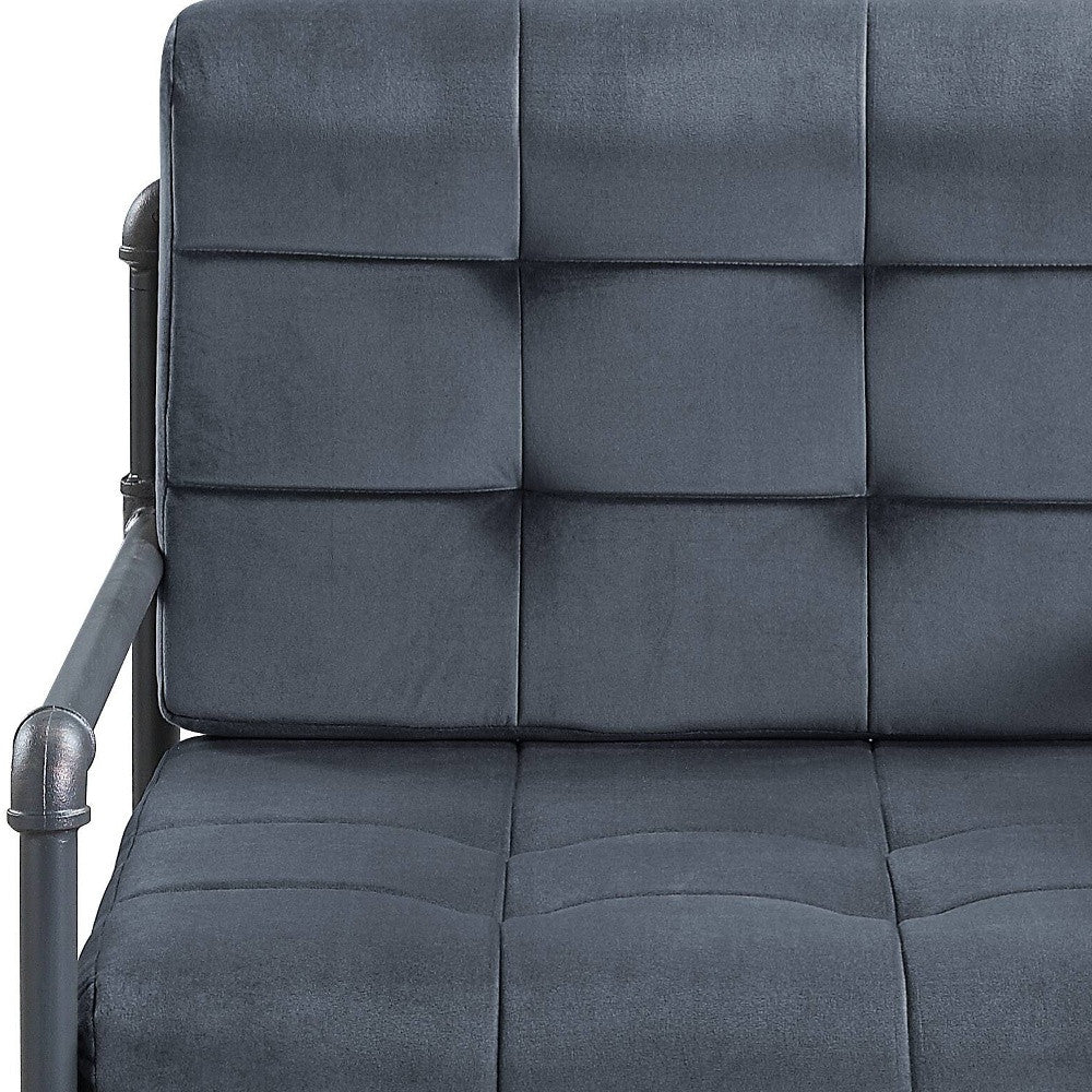 27" Gray Velvet And Steel Arm Chair - Homeroots - Flyclothing LLC