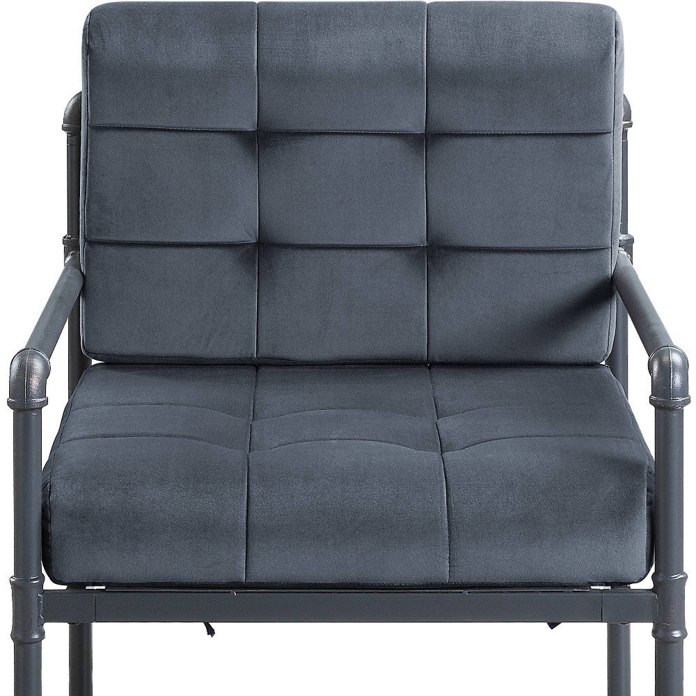 27" Gray Velvet And Steel Arm Chair - Homeroots - Flyclothing LLC