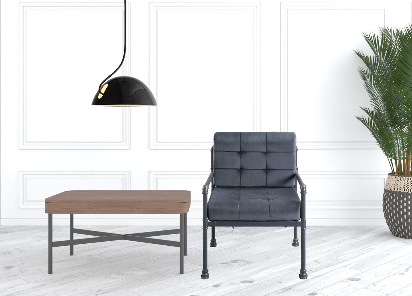 27" Gray Velvet And Steel Arm Chair - Homeroots - Flyclothing LLC