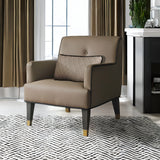 30" Tan And Charcoal Faux Leather Tufted Arm Chair And Toss Pillow - Homeroots