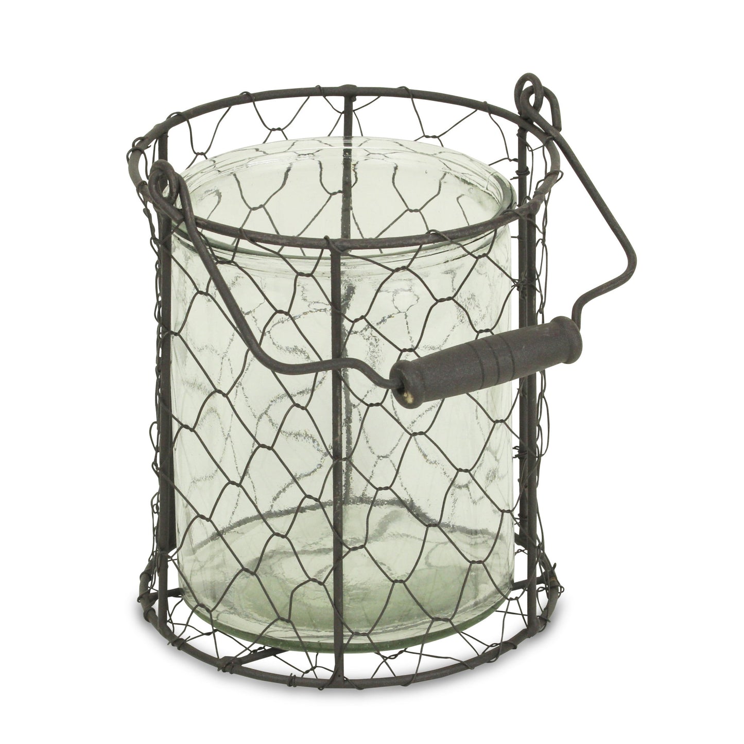 6" Brown and Clear Wire Basket and Glass Jar - Homeroots - Flyclothing LLC