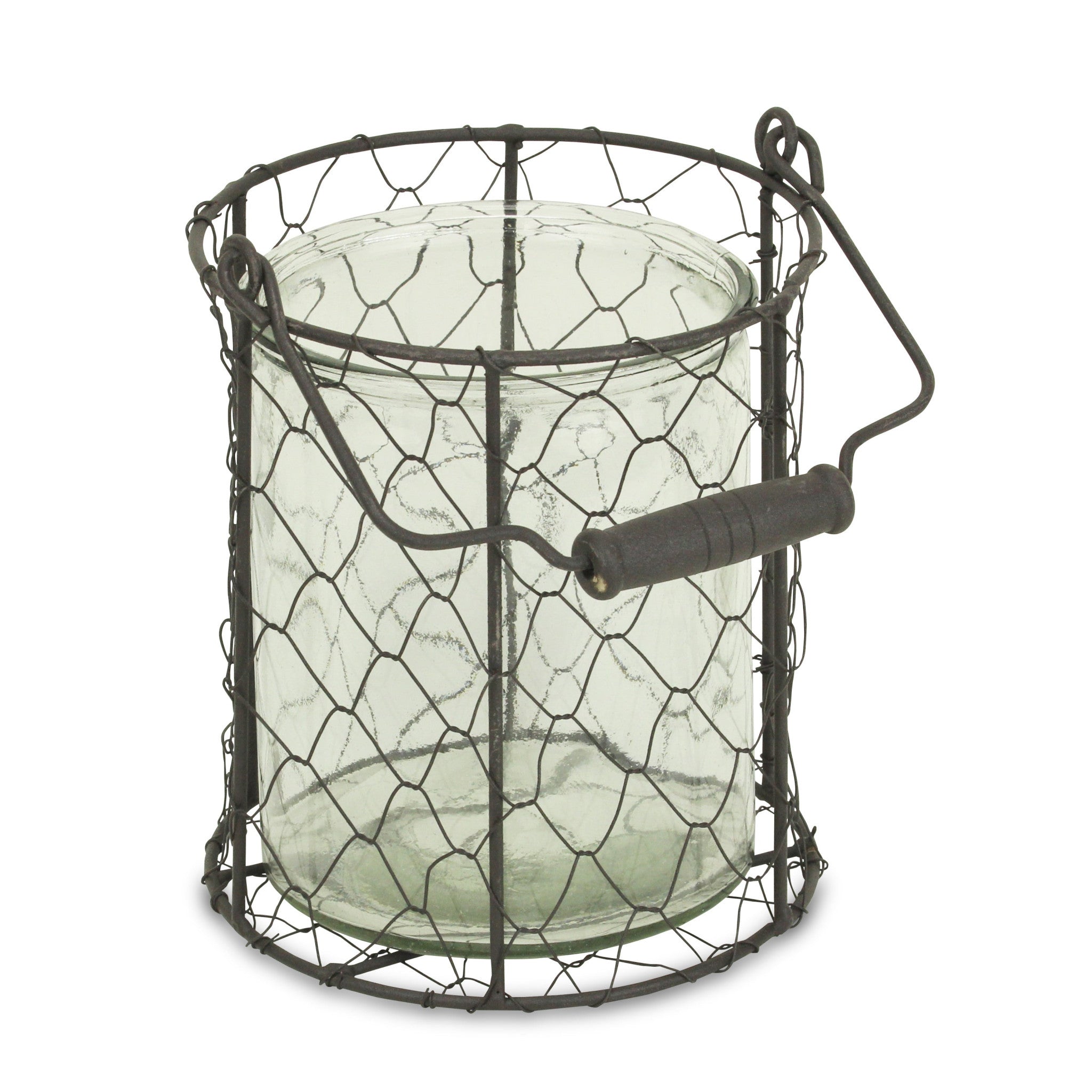 6" Brown and Clear Wire Basket and Glass Jar - Homeroots - Flyclothing LLC