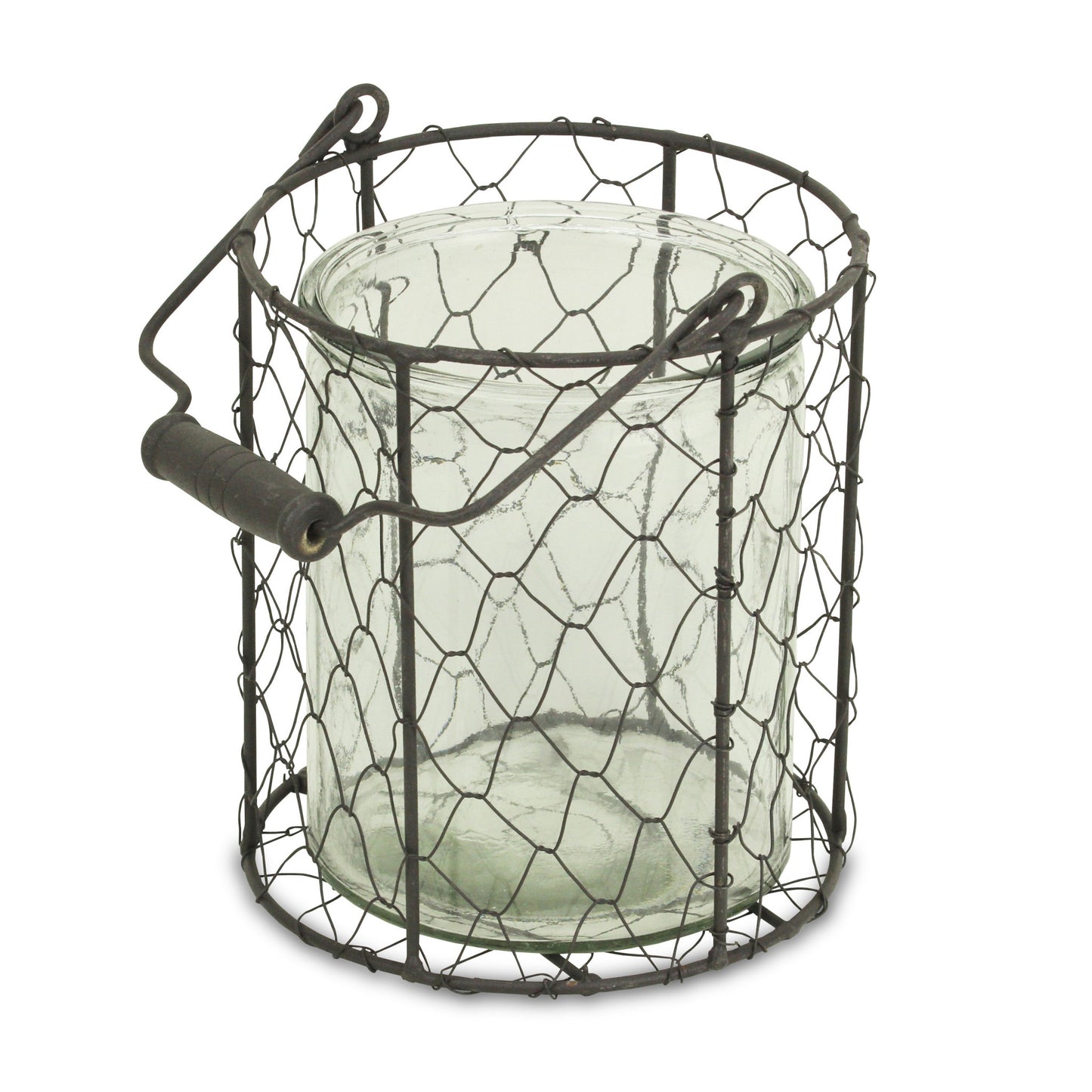 6" Brown and Clear Wire Basket and Glass Jar - Homeroots - Flyclothing LLC