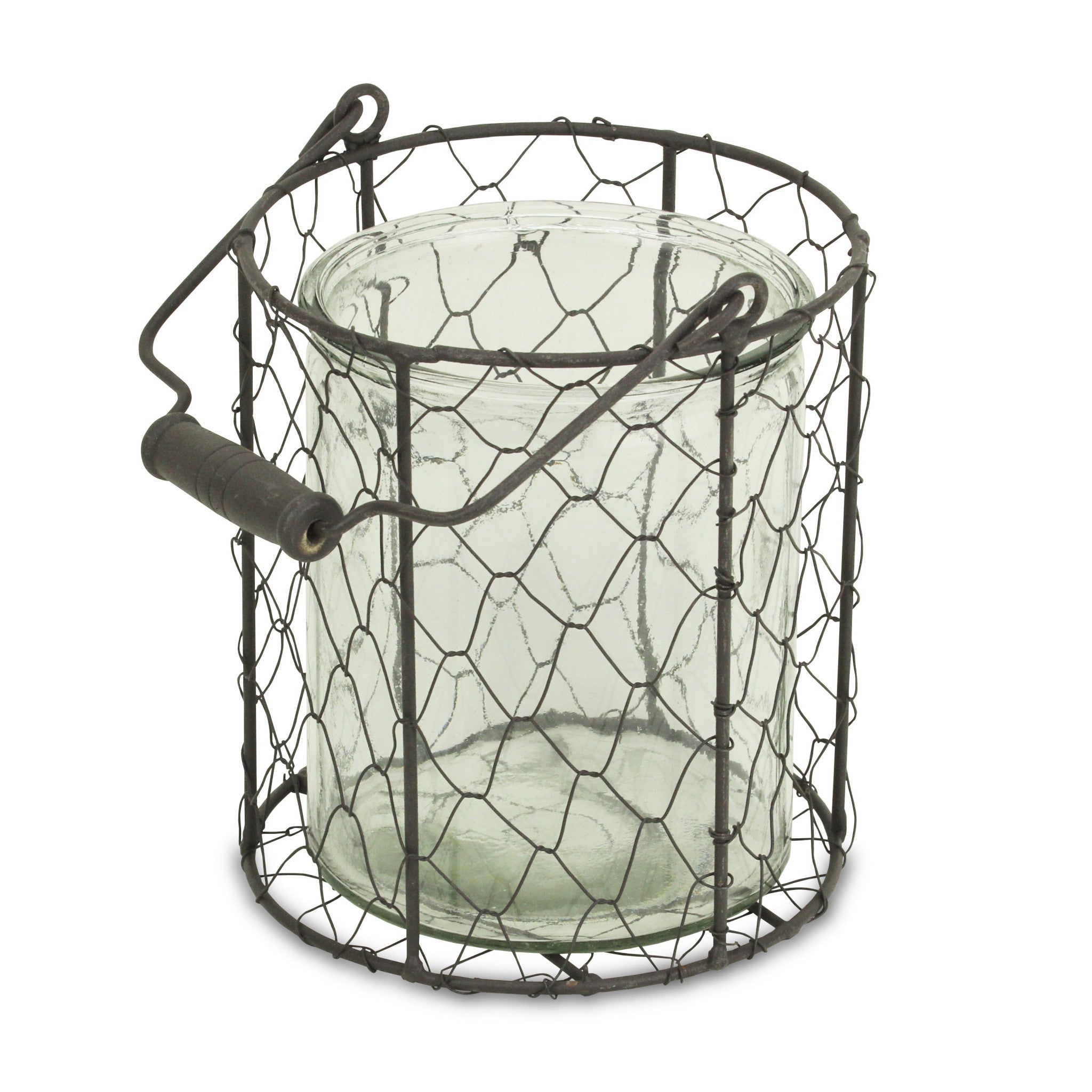 6" Brown and Clear Wire Basket and Glass Jar - Homeroots - Flyclothing LLC