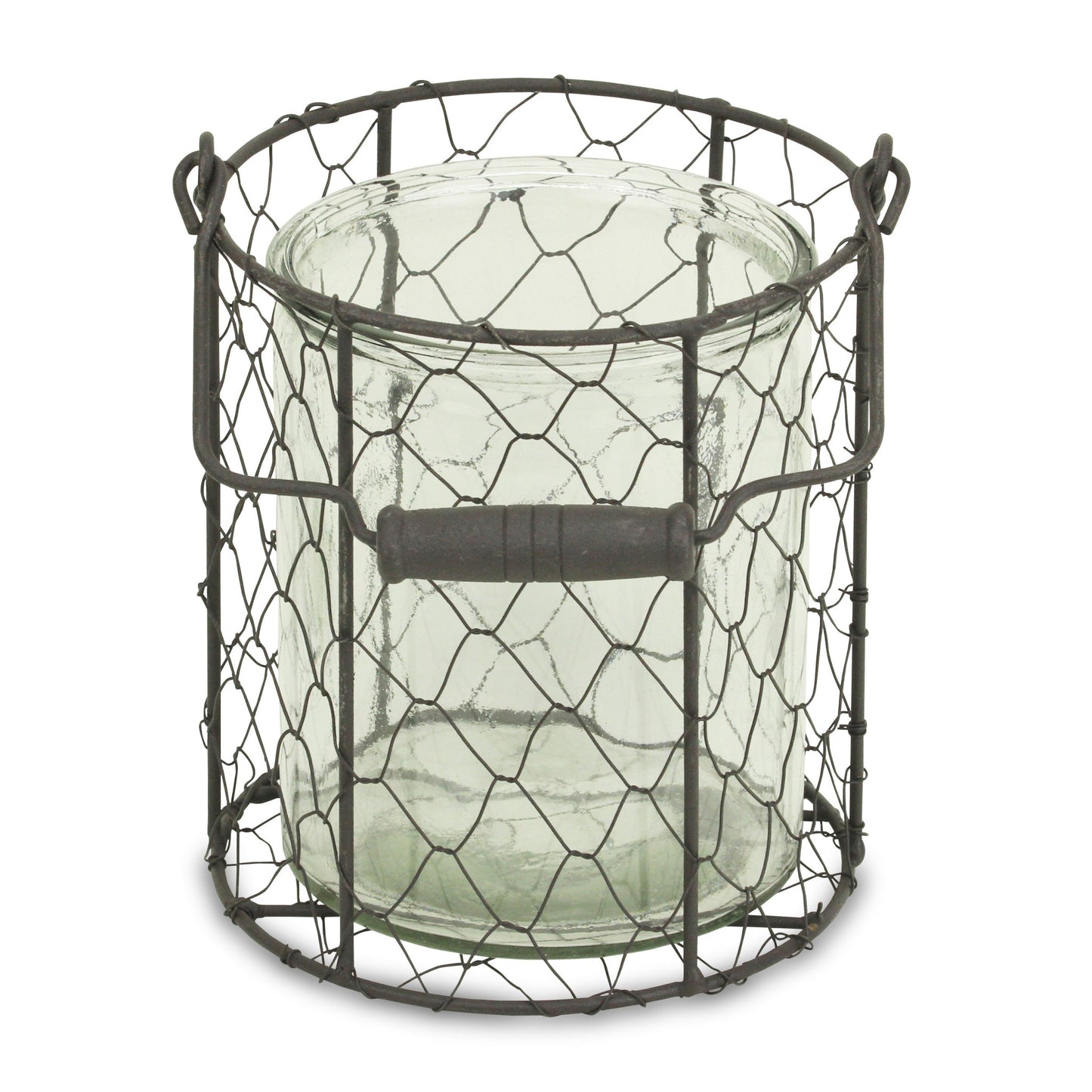 6" Brown and Clear Wire Basket and Glass Jar - Homeroots - Flyclothing LLC