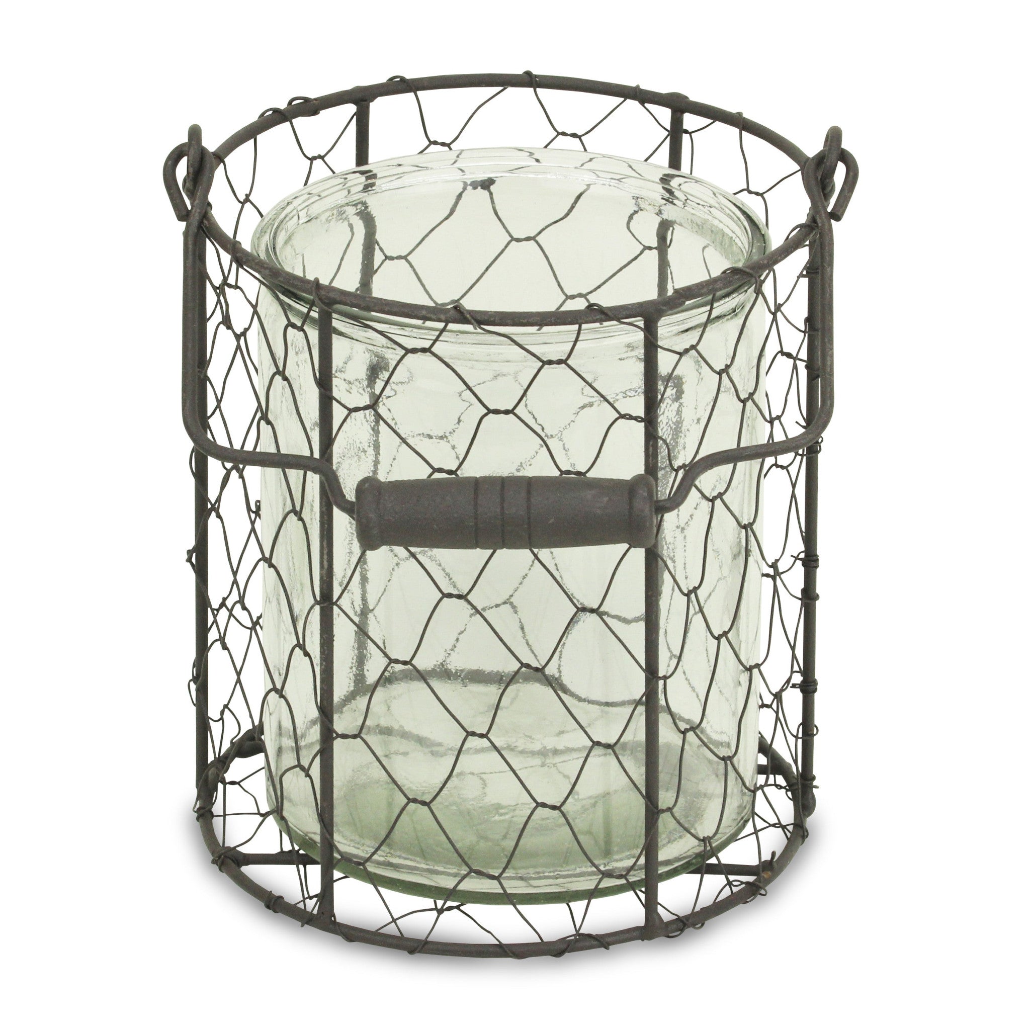 6" Brown and Clear Wire Basket and Glass Jar - Homeroots - Flyclothing LLC