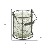 6" Brown and Clear Wire Basket and Glass Jar - Homeroots - Flyclothing LLC