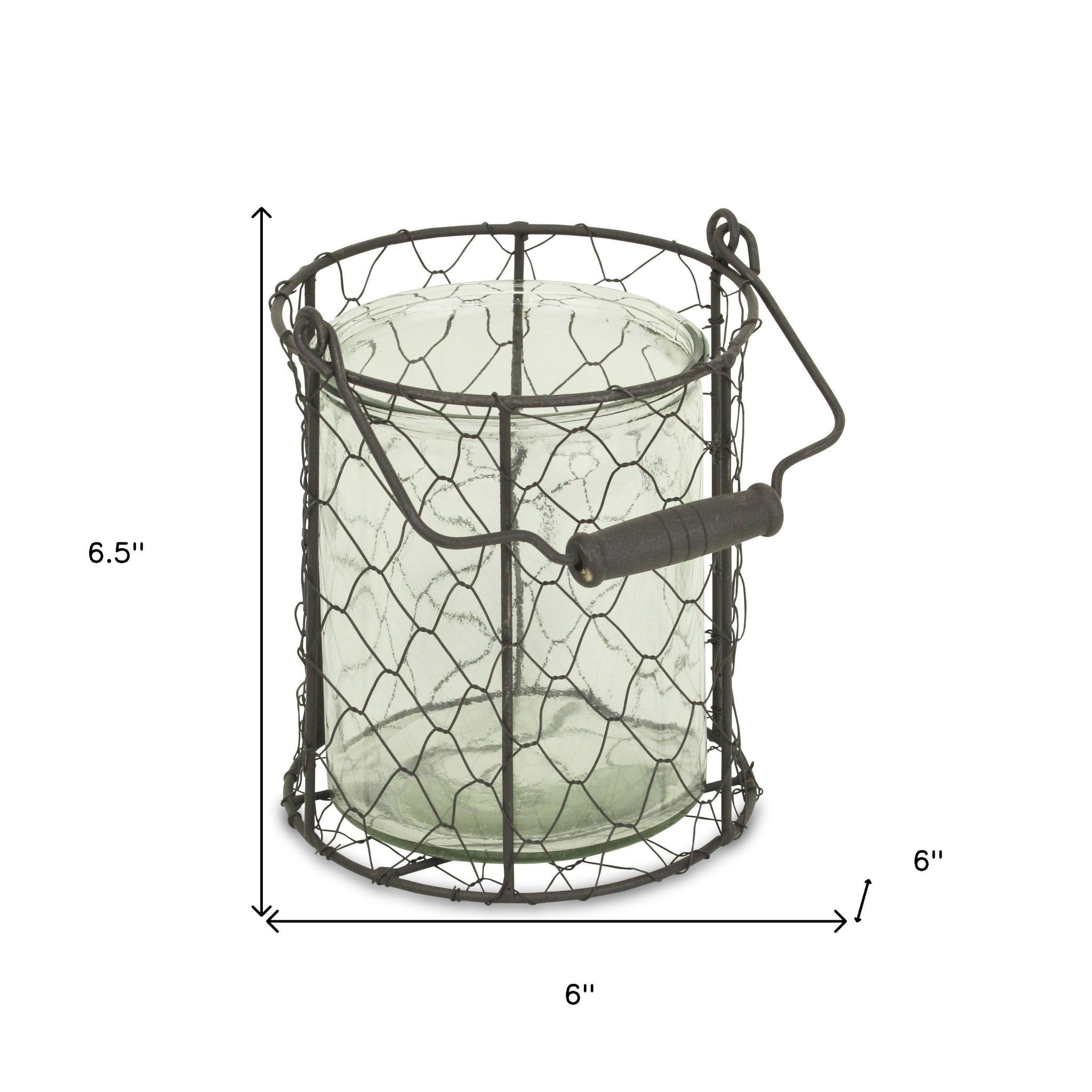 6" Brown and Clear Wire Basket and Glass Jar - Homeroots - Flyclothing LLC