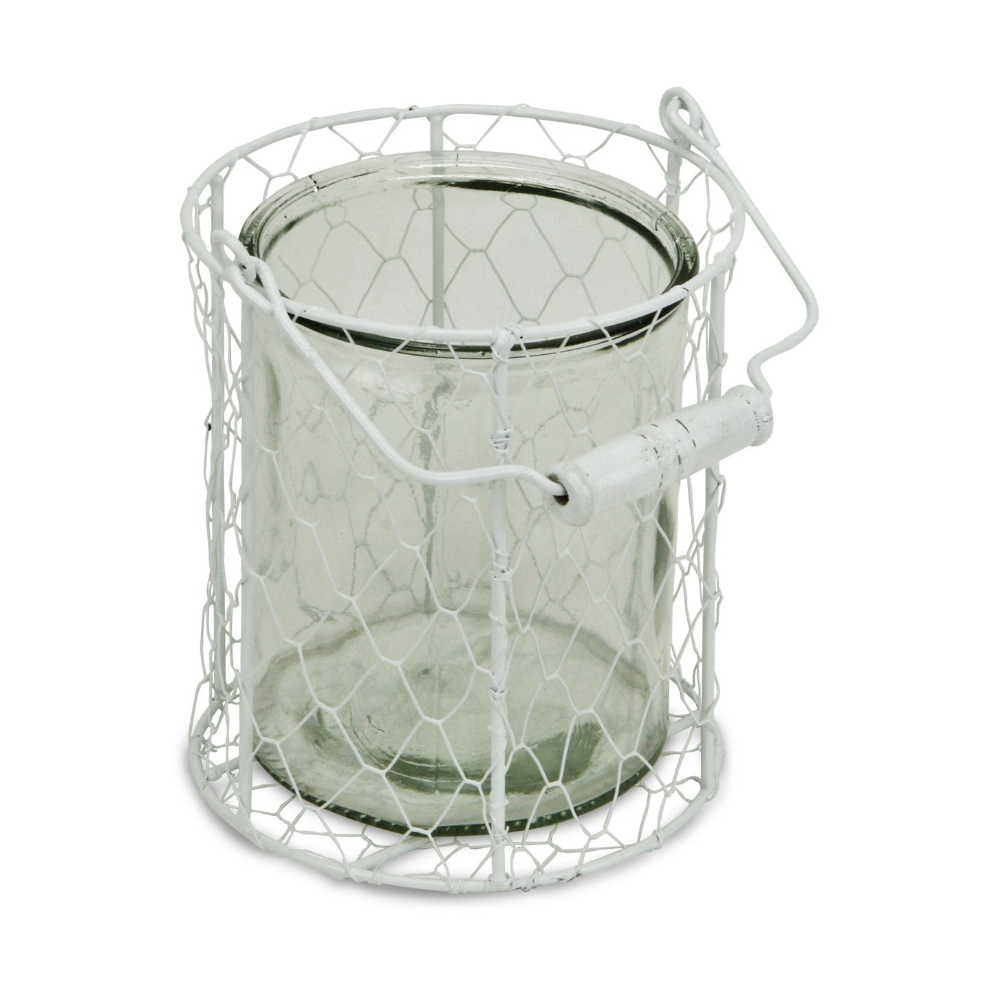 6" White and Clear Wire Basket and Glass Jar - Homeroots - Flyclothing LLC