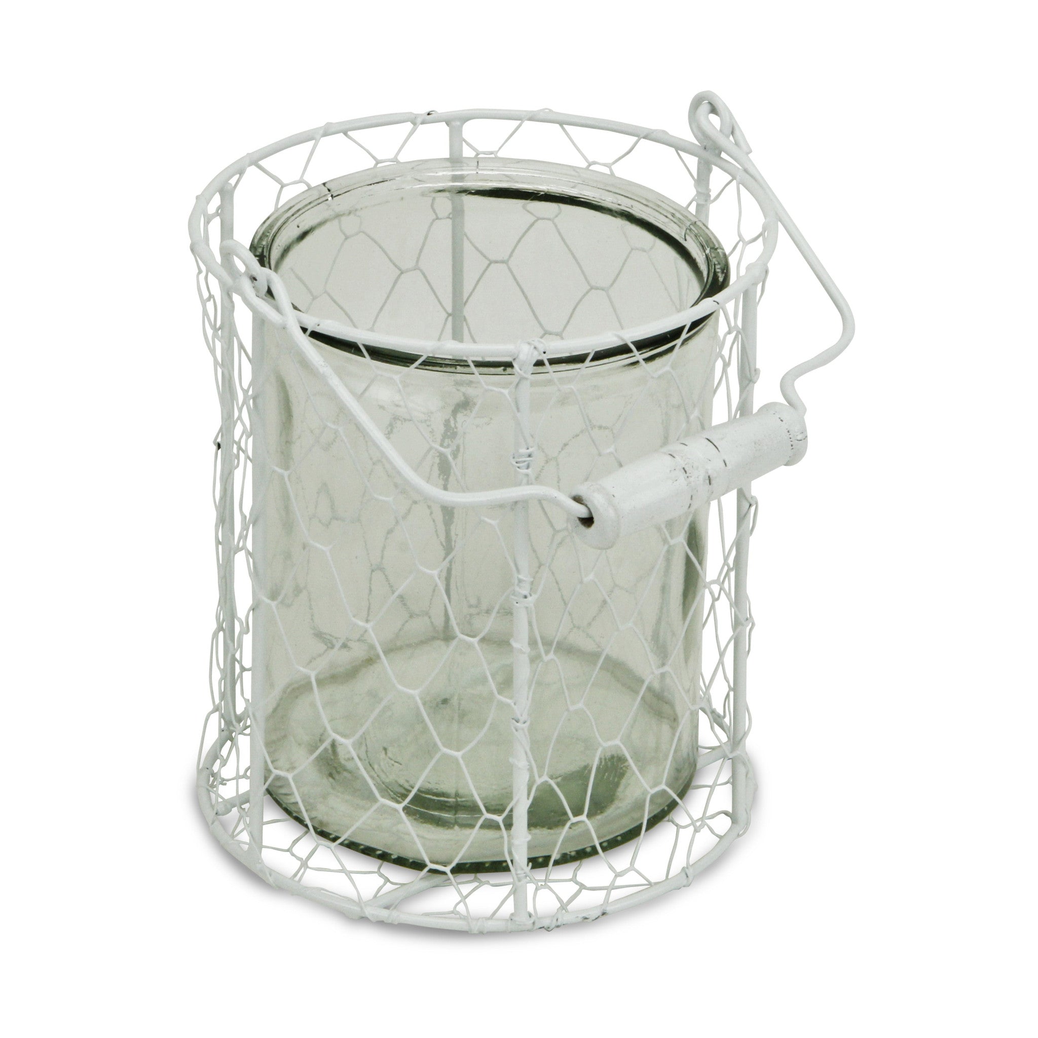 6" White and Clear Wire Basket and Glass Jar - Homeroots - Flyclothing LLC