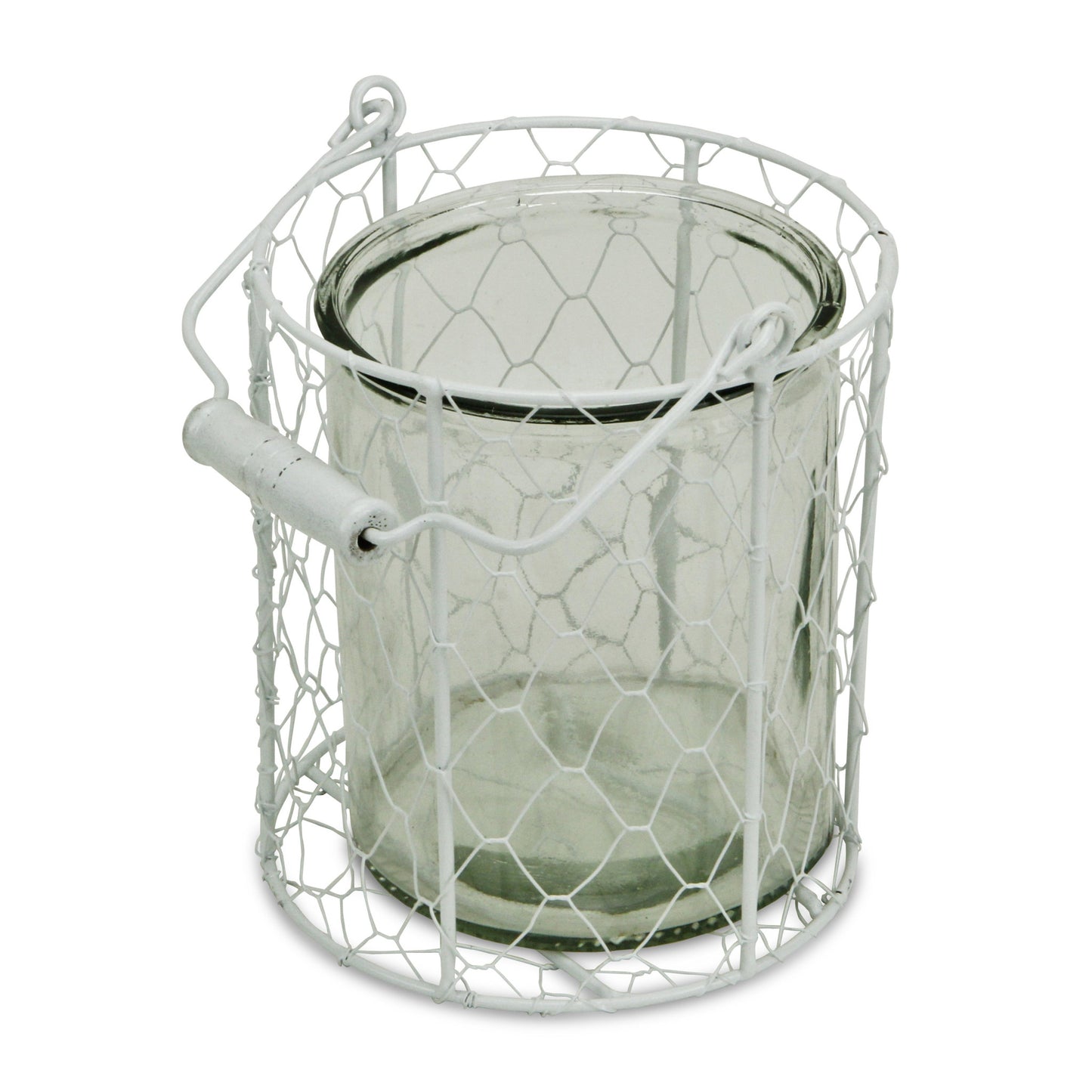 6" White and Clear Wire Basket and Glass Jar - Homeroots - Flyclothing LLC