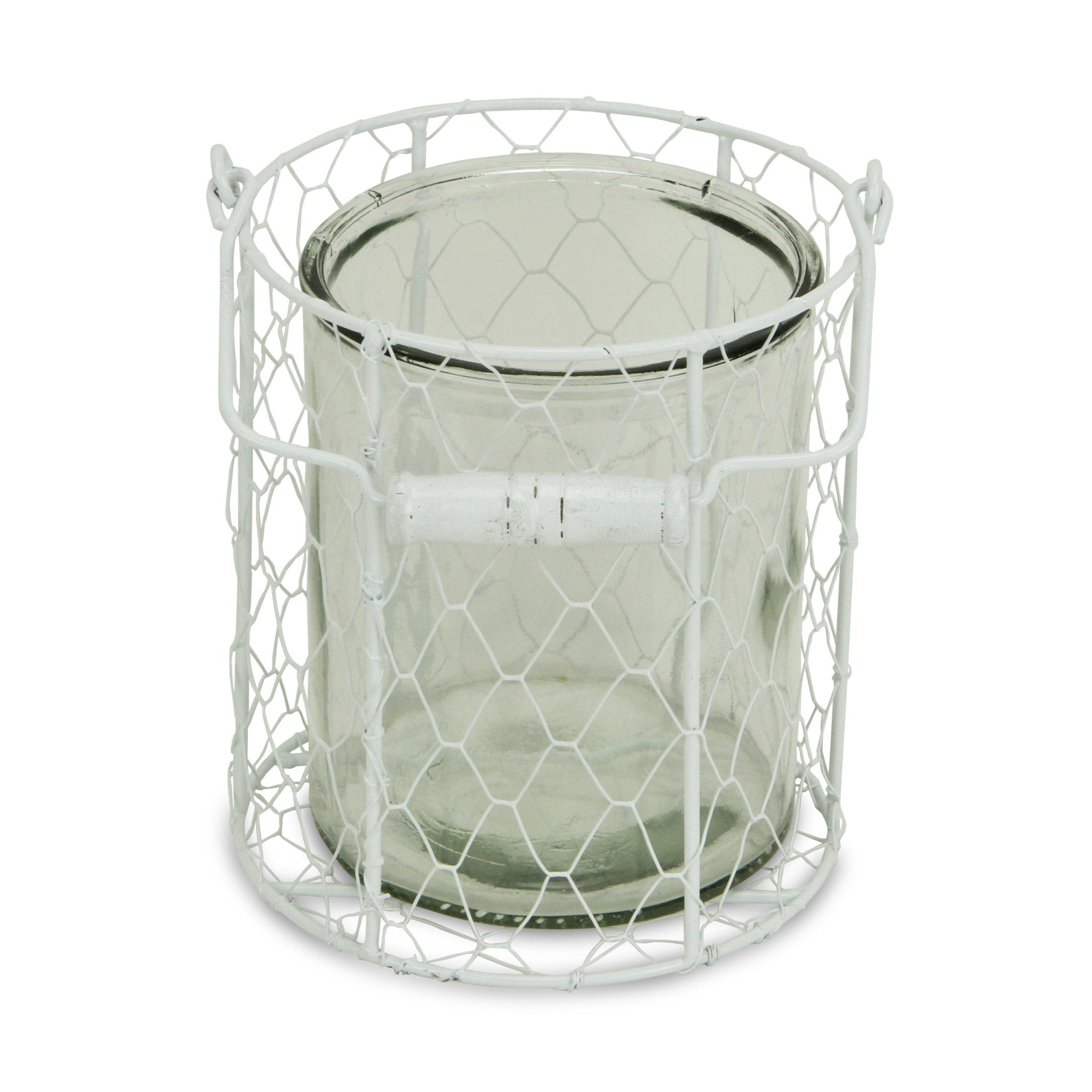 6" White and Clear Wire Basket and Glass Jar - Homeroots - Flyclothing LLC