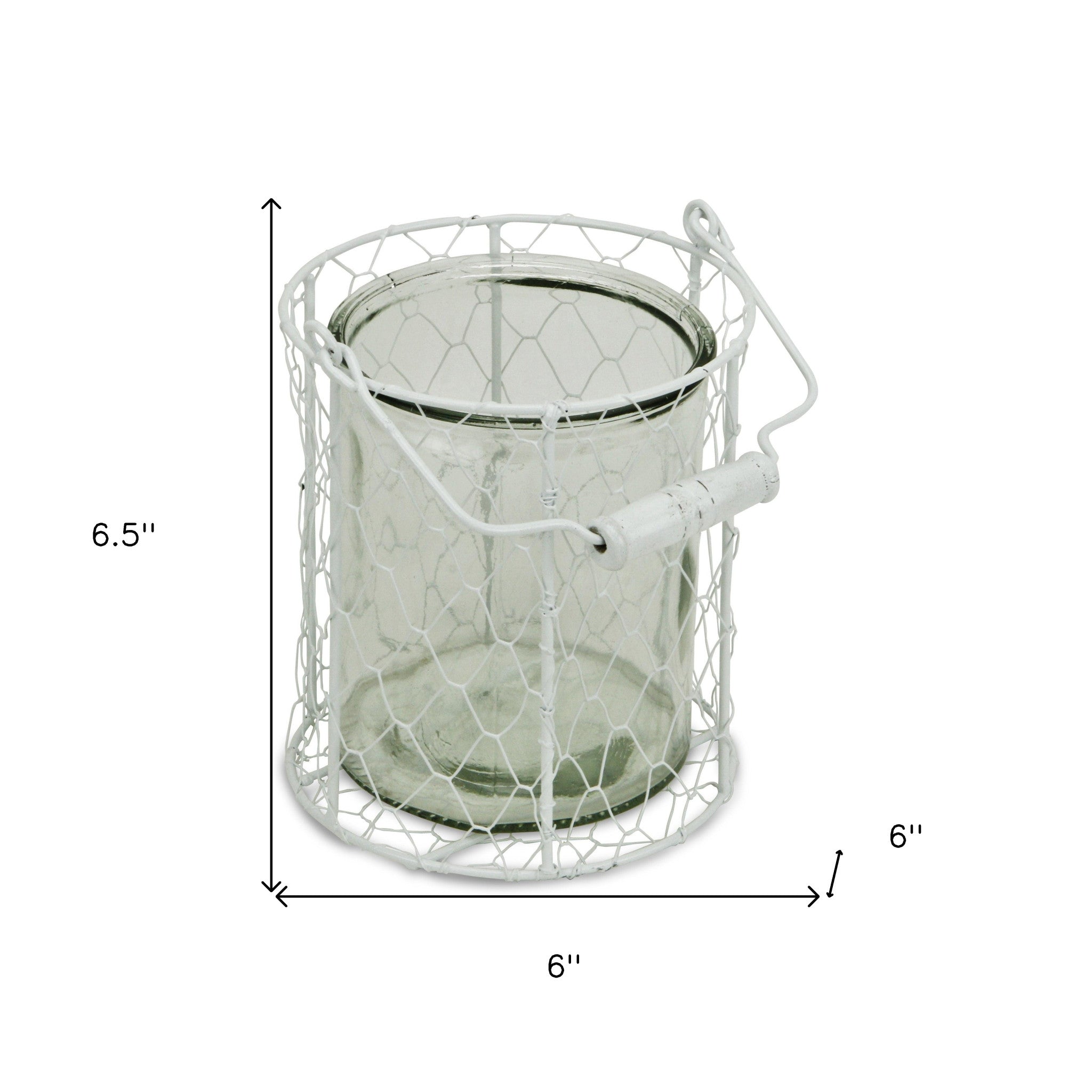 6" White and Clear Wire Basket and Glass Jar - Homeroots - Flyclothing LLC