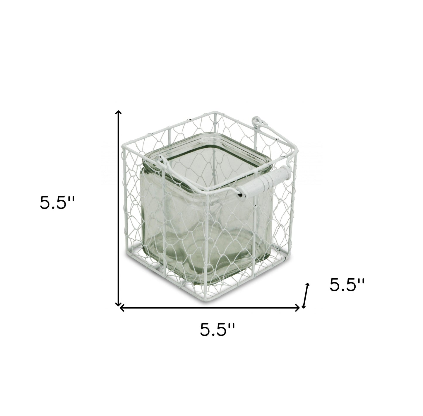5.5" White and Clear Wire Basket Glass Jar - Homeroots - Flyclothing LLC