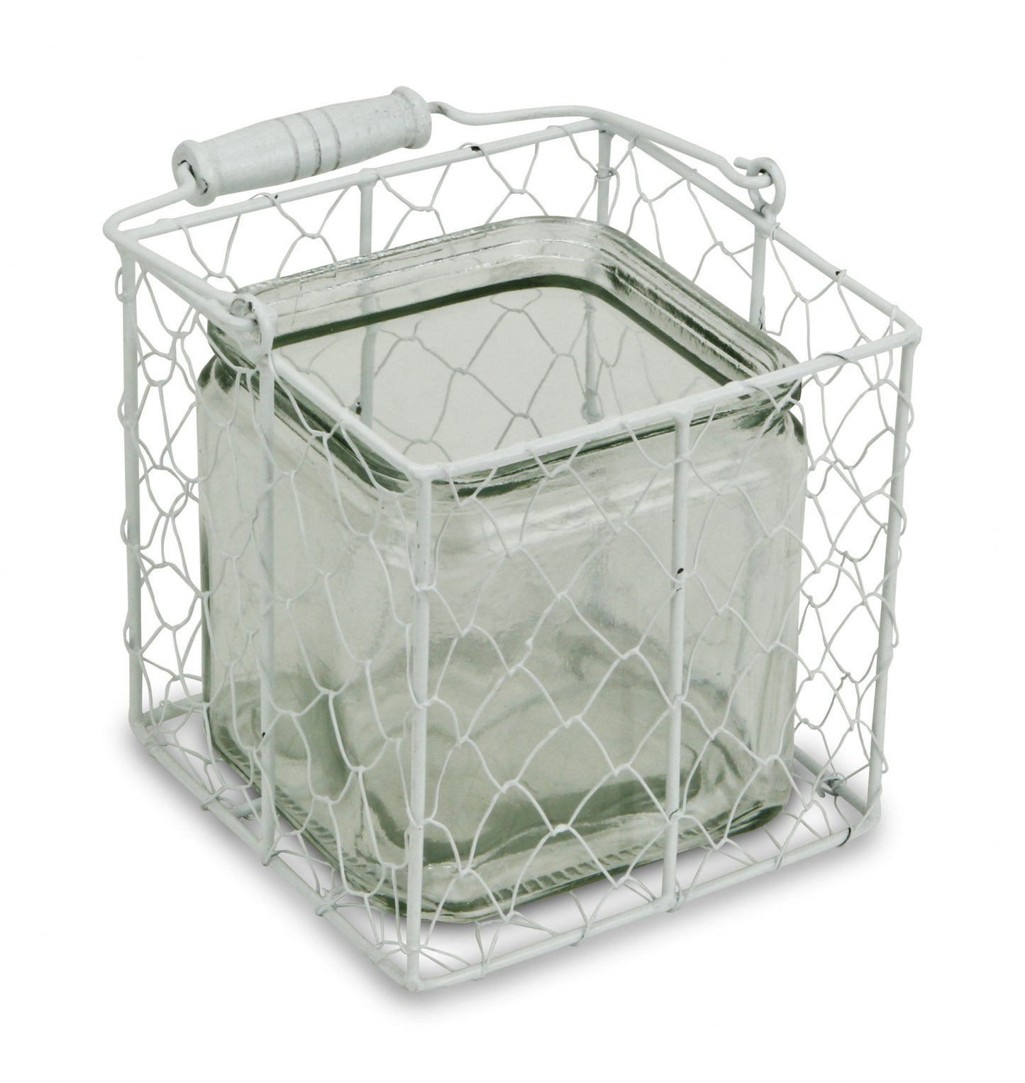 5.5" White and Clear Wire Basket Glass Jar - Homeroots - Flyclothing LLC