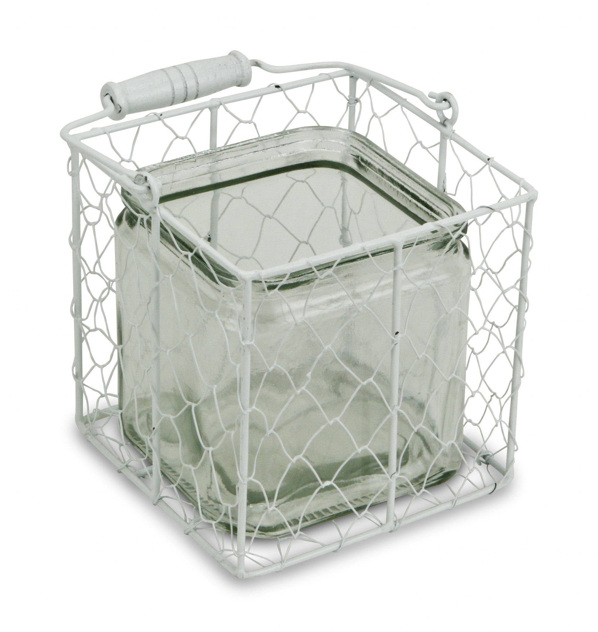 5.5" White and Clear Wire Basket Glass Jar - Homeroots - Flyclothing LLC