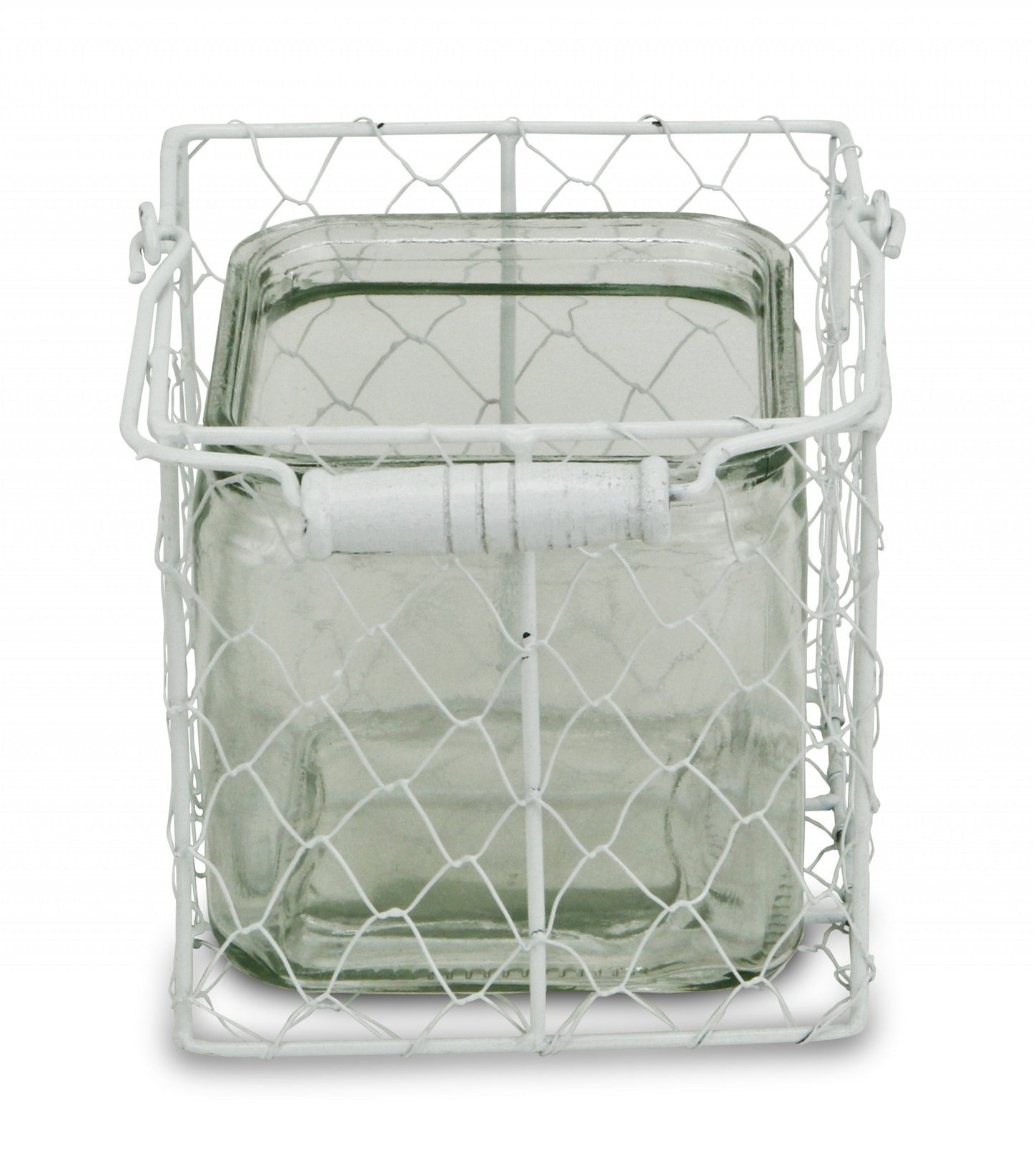 5.5" White and Clear Wire Basket Glass Jar - Homeroots - Flyclothing LLC