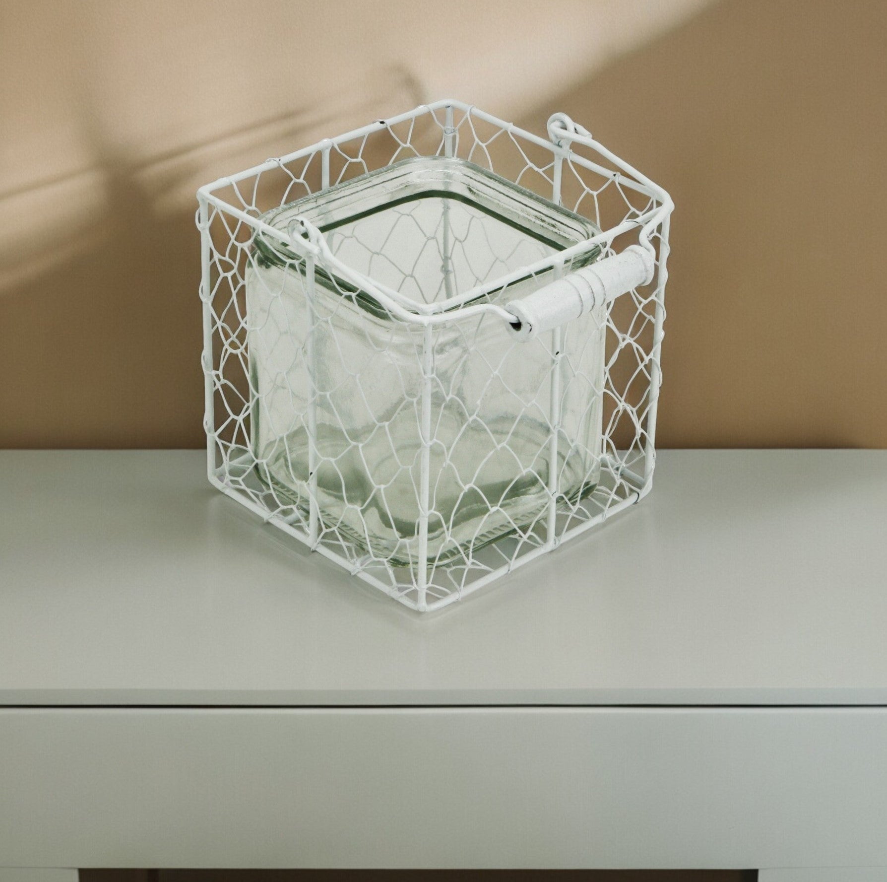 5.5" White and Clear Wire Basket Glass Jar - Homeroots - Flyclothing LLC